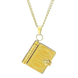 NWOT 18k plated over stainless steel book pendant necklace